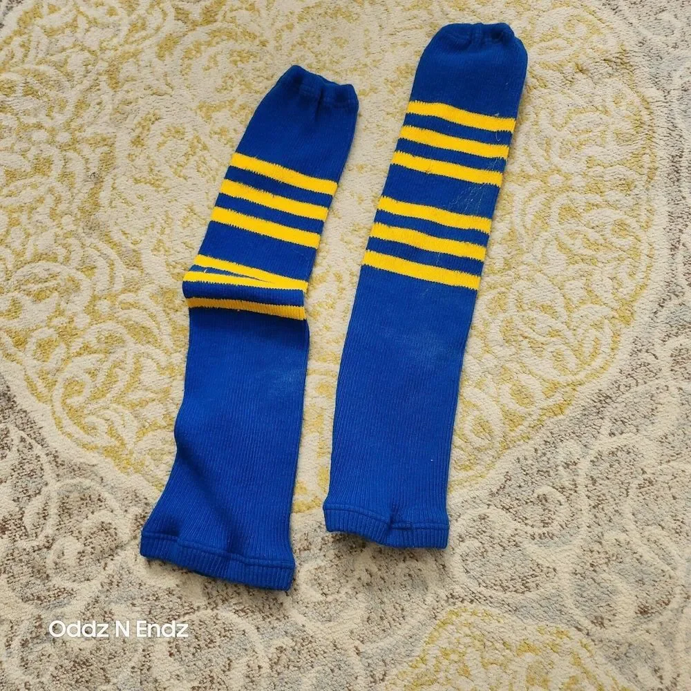 Vintage Blue &‎ Yellow Striped Knee-High Tube Socks Unisex 27